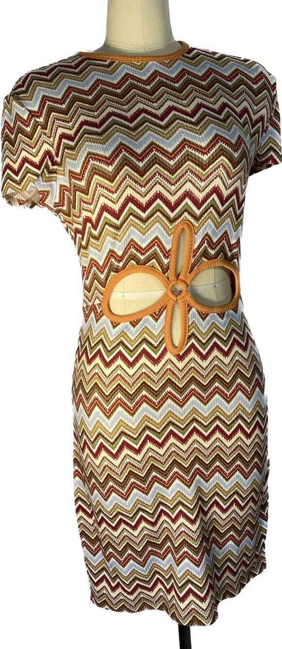 New Chevron 70s Style Orange Brown Cutout Dress Rue21 Women's Juniors Medium